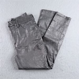 Express Women’s Silver Metallic High-Rise Skinny Ankle Jeans Stretch Size 2